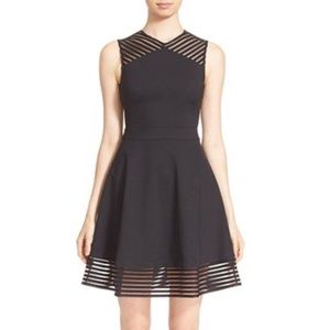 BRAND NEW TED BAKER COCKTAIL FIT AND FLARE DRESS WITH STRIPED MESH TED SIZE 1